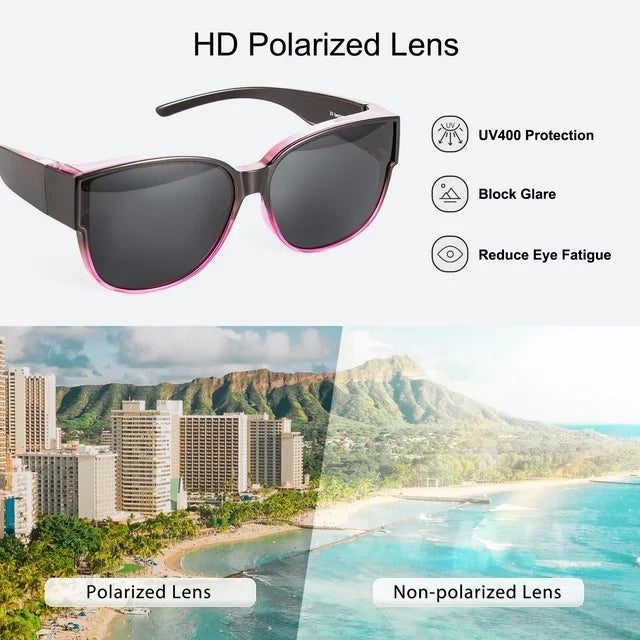 TINHAO Polarized Sunglasses Over Glasses for Women Men, Fit Over Glasses Sunglasses with Square Oversized UV Protection