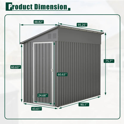 Seizeen 4' x 8' Shed, Lean to Storage Shed w/Floor Frame, Lockable Garden Tool Storage Shed Wall Side Design, Outdoor Patio Shed Space-saving, 2 Air Vents, Padlock