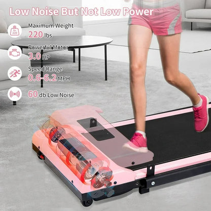 HYEASTR Electric Folding Treadmill 3.0HP Under Desk Treadmill for Home 220lbs Capacity Portable Walking Pad Treadmill 2 in 1 Running Machine with APP & Remote Control - Pink