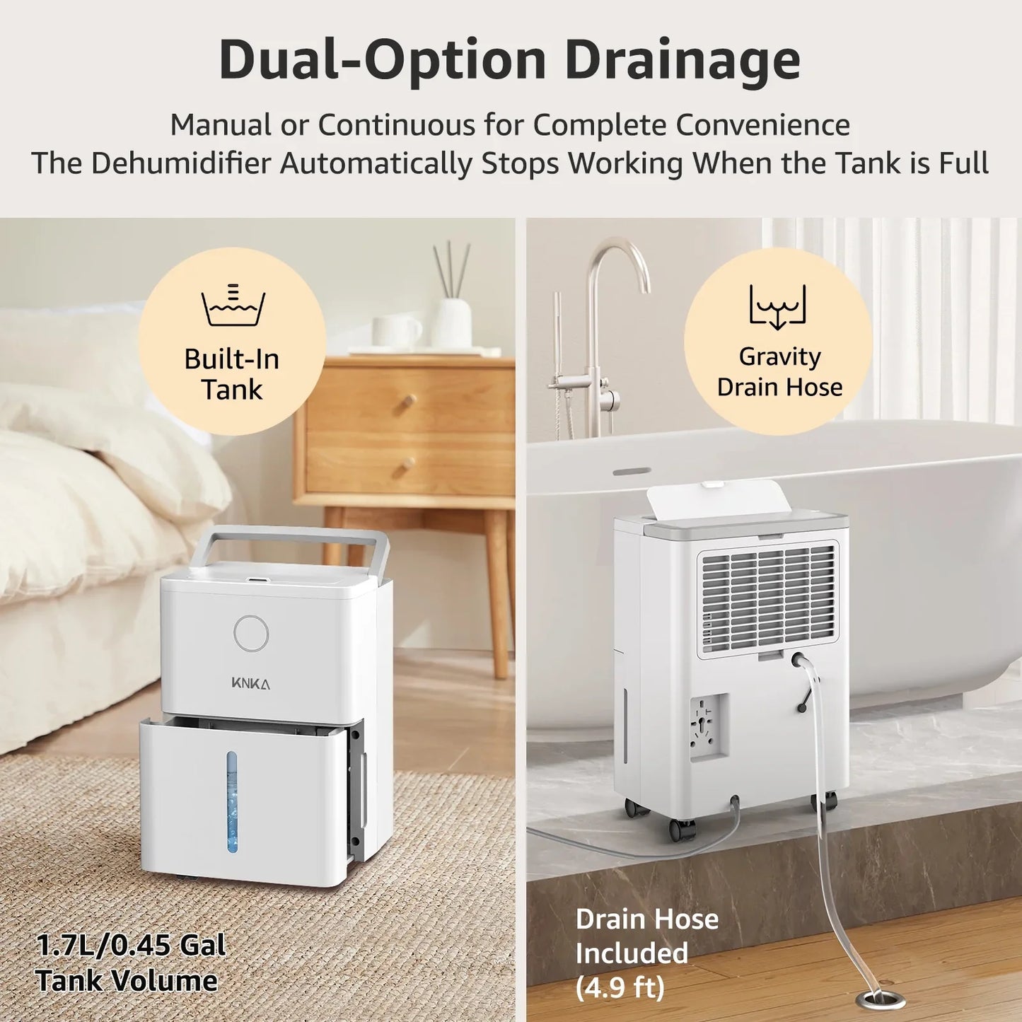 19 Pint Quiet Dehumidifier with Drain Hose, 1300 Sq.ft Dehumidifiers for Home, Smart Humidity Control & Display, 24H Timer, Washable Filter, Idea for Bathroom Basement Bedroom RV Large Room