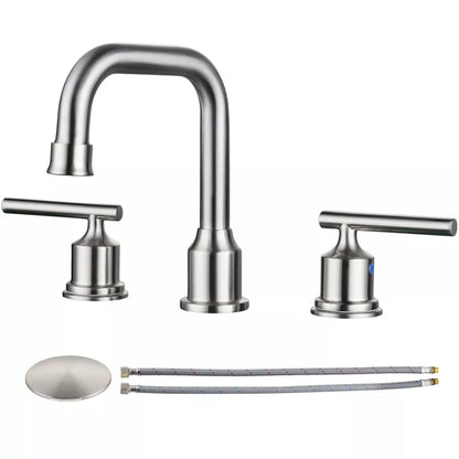 WOWOW 8 in. Widespread Double Handle Bathroom Faucet with Drain Kit
