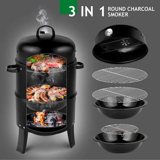 Seizeen 16" Smoker Outdoor 3-in-1 Charcoal Grill, Portable BBQ Grill Fire Pit Combo Double-layer Design