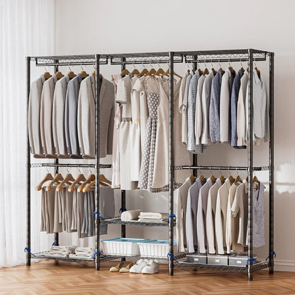 Baokaler Portable Closet Wardrobe 800LBS Heavy Duty Wire Garment Rack with Gray Fabric Cover, Metal Clothes Rack Freestanding Closet Organizer Portable Adjustable Wardrobe for Bedroom, Black