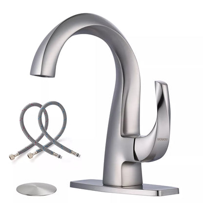 WOWOW Single Handle Gooseneck Bathroom Faucet with Deckplate Included