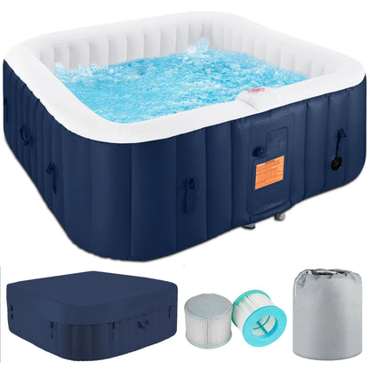 73 Inch 4-6 Person Inflatable Hot Tub Spa with Control Panel, Outdoor Portable Hottub with 130 Jets, Insulated Tub Cover and Floor Protector, Temperature up to 104, Blue