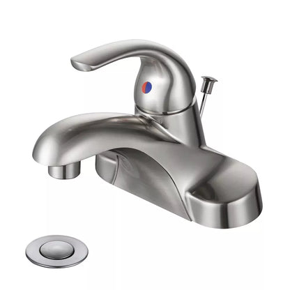 WOWOW 4 in. Centerset Single-Handle Low Arc Bathroom Faucet with Drain Kit Included in Brushed Nickel