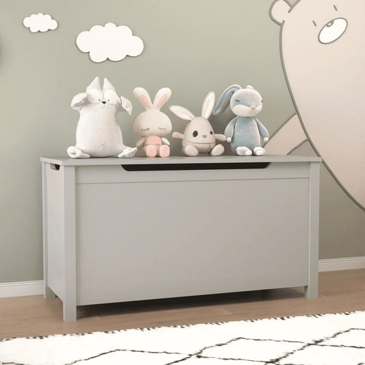 Kids Toy Box, Gray Wooden Toy Chest Organizer with Safety Hinged Lid, Entryway Storage Bench Supports 100 lbs, Toy Storage Chest for Bedroom, Toddler Room, L0293