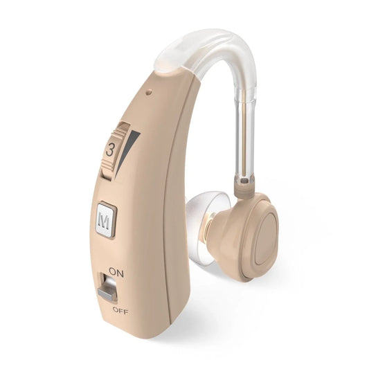 ELCTRTICI Rechargeable Hearing Aid for Adults – Noise-Cancelling, 2 Frequency Modes, Adjustable Volume Hearing Aid, Beige