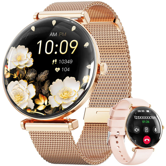 AMOLED Mingdaln Smart Watches for Women, for Android and Iphone Devices, IP68 Waterproof, 100 Sport Modes, 1.43-inch Fitness Tracker, with Answer/Make Calls, Gold