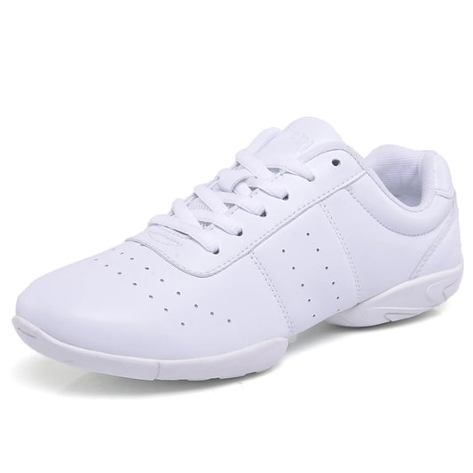 HAOSHIDUO Women's Cheerleading Shoes, Girl's White Cheer Shoes with Breathable PU Leather Soft Soled for Training, Dancing, Yoga
