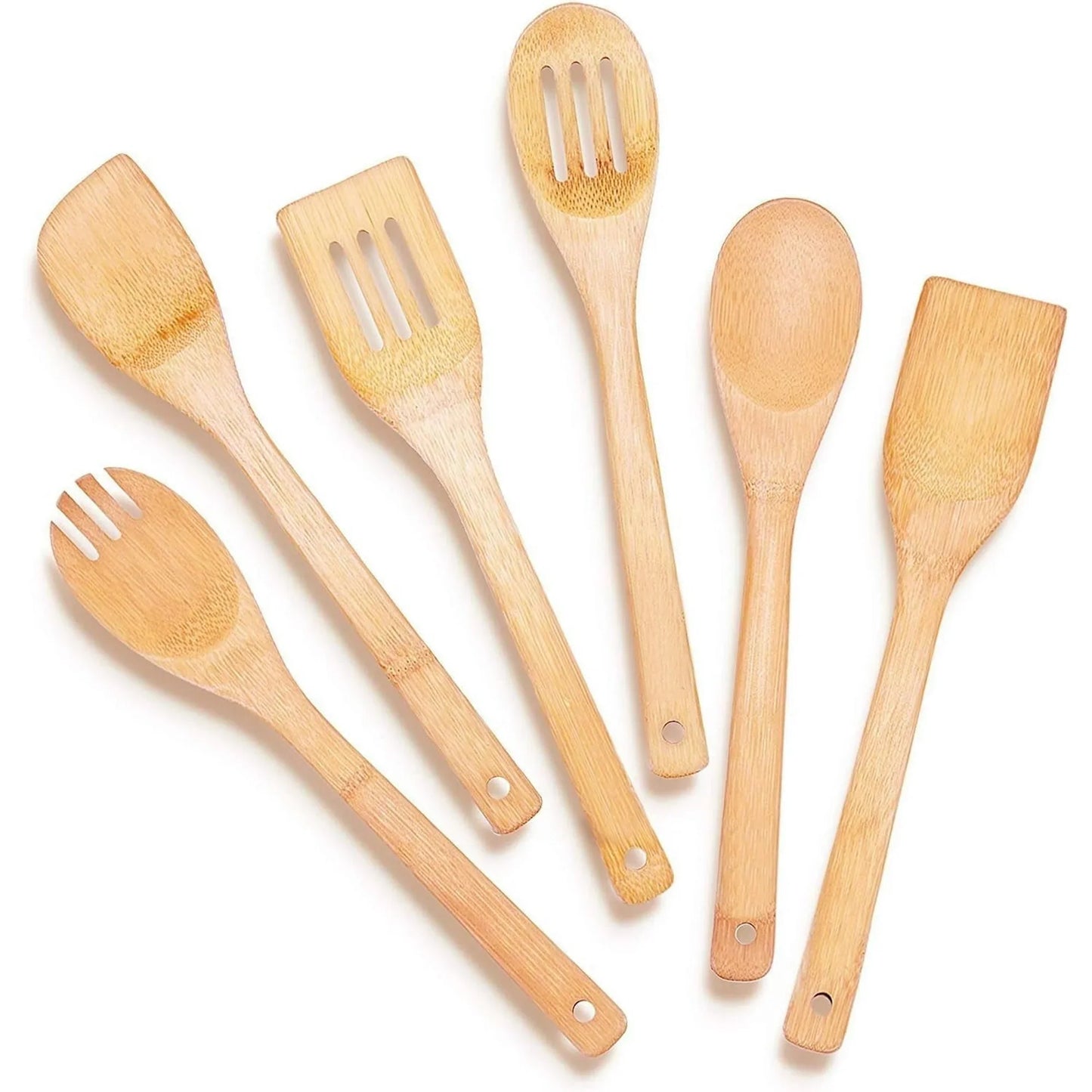 AOKIWO Bamboo Wooden Spatula Spoons for Kitchen Cooking 6pcs Nonstick Wood Spoon Utensil Sets