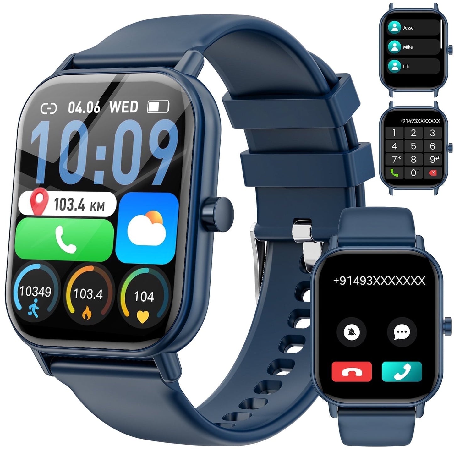 Mingdaln smartwatch for Android and Iphone Devices 1.85 Inches with Answer/Make Calls/100+ sport mode/IP68 Waterproof, with Activity Fitness Tracker for men and women (Blue)