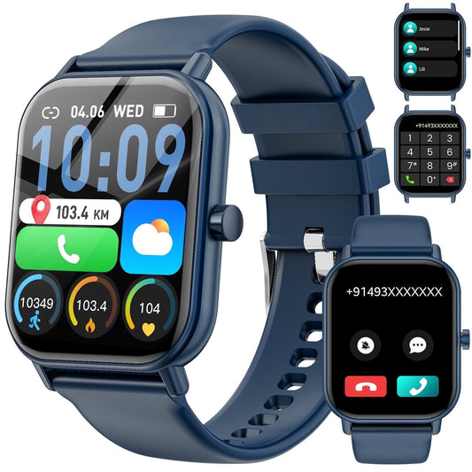 Mingdaln smartwatch for Android and Iphone Devices 1.85 Inches with Answer/Make Calls/100+ sport mode/IP68 Waterproof, with Activity Fitness Tracker for men and women (Blue)