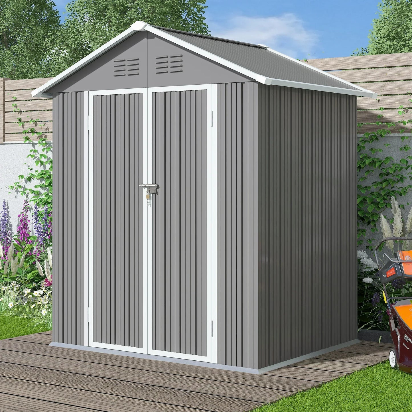 6' x 4' Outdoor Metal Storage Shed with Metal Base , Seizeen Tools Storage Shed, Galvanized Steel Garden Shed with Lockable Doors for Backyard, Patio, Lawn
