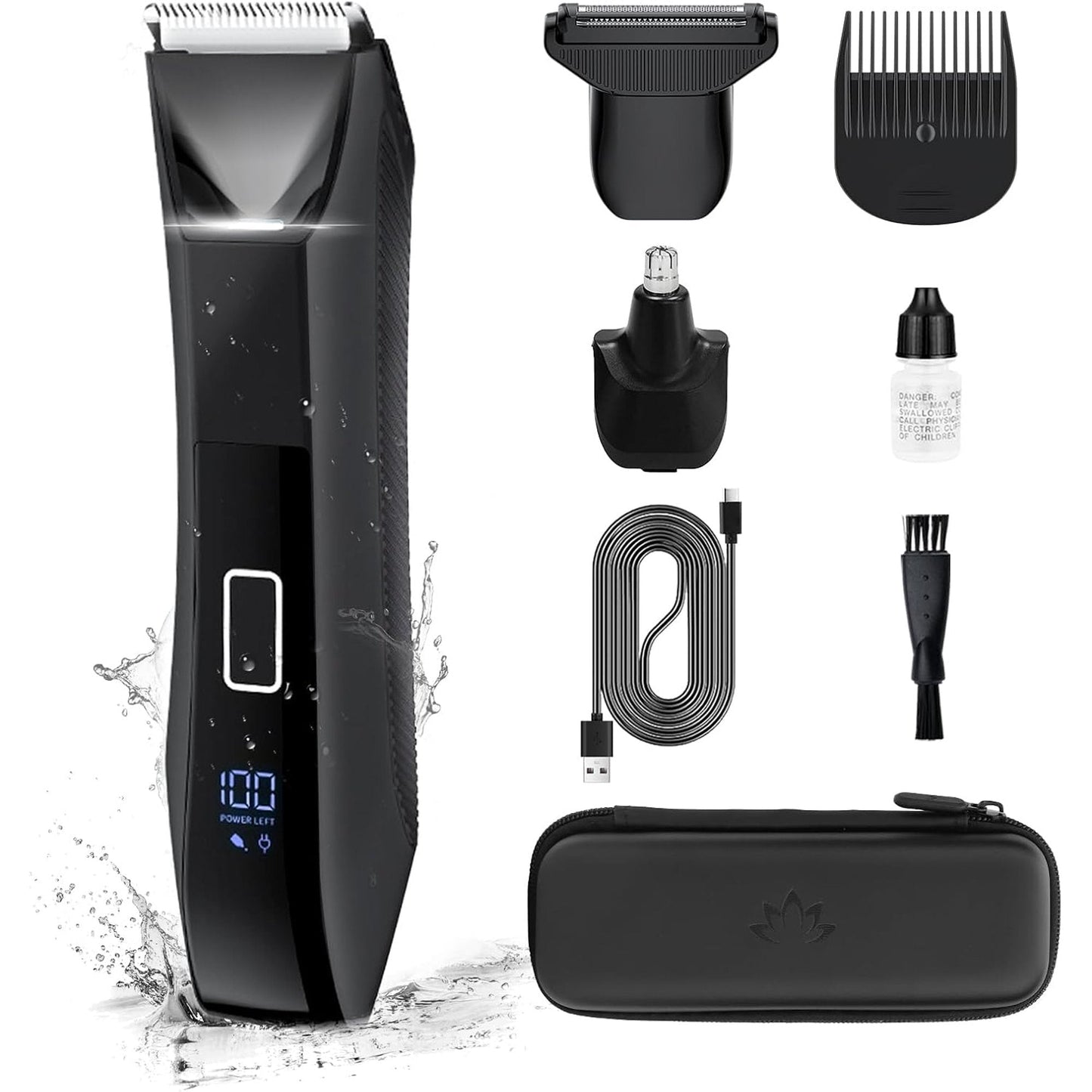 Vislone Manscape Body Hair Trimmer for Men, 3 in 1 Men's Grooming Kit with Pubic/Nose Hair Timmer & Ball Shvaer, LED Display, IPX7 Waterproof, Travel Lock