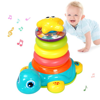 Richgv Baby Crawling Toys for 6-12 Months, Turtle Baby Toys Light up Musical Toys with Stacking Rings, Infant Tummy Time Toys for Boys Girls 1-3 Year