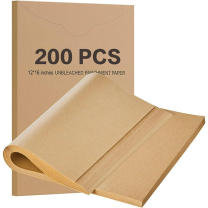 200 Pcs Parchment Paper Baking Sheets, 12x16 Inches Non-Stick Precut Baking Parchment, Perfect for Baking Grilling Air Fryer Steaming Bread Cup Cake Cookie and More (Unbleached)