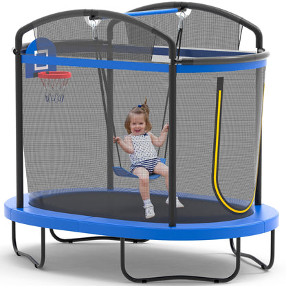 Trampoline for Kids with Enclosure Net, 6Ft Tollder Trampoline with Basketball Hoop for Indoor/Outdoor, Rebounder Trampoline with No-Gap Safe Design for Backyard Garden, Birthday Gifts for Boys/Girls