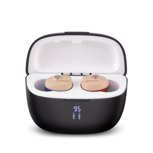 ELCTRTICI Hearing Aids for Seniors, Rechargeable Hearing Aids with Portable Charging Case, Noise Cancellation, Lightweight & Invisible Design (Beige)