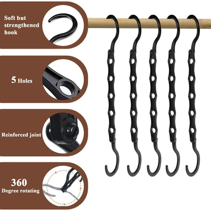 Aovky Space Saving Hangers for Clothes, 10 Pack Black Magic Hangers, 5 Holes Sturdy Plastic Hanging Closet Organizer and Storage, Shirt Hangers Space Saving, College Dorm Room Essentials