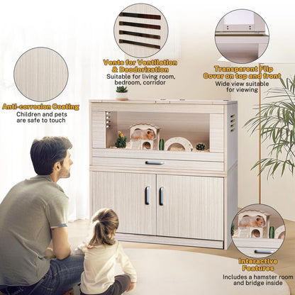 Segmart Hamster Cage Large Size, Deluxe Wooden Storage Cabinet Small Animal Cage for Rat Gerbil Guinea Pig Hamster, Openable Top, Front Door, Storage Shelf, Beige