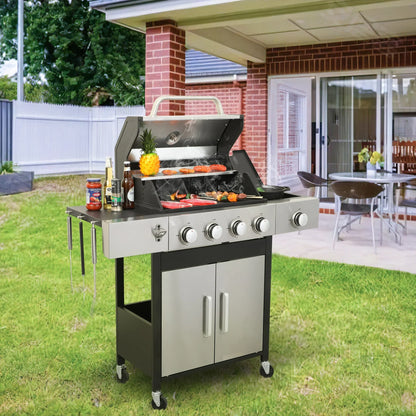 Segmart 4 Burner BBQ Propane Gas Grill with Side Burner, Stainless Steel 46,790 BTU Patio Garden Barbecue Grill with Thermometer, Wheels, and Bottle Opener, Perfect for Camping, Outdoor Cooking