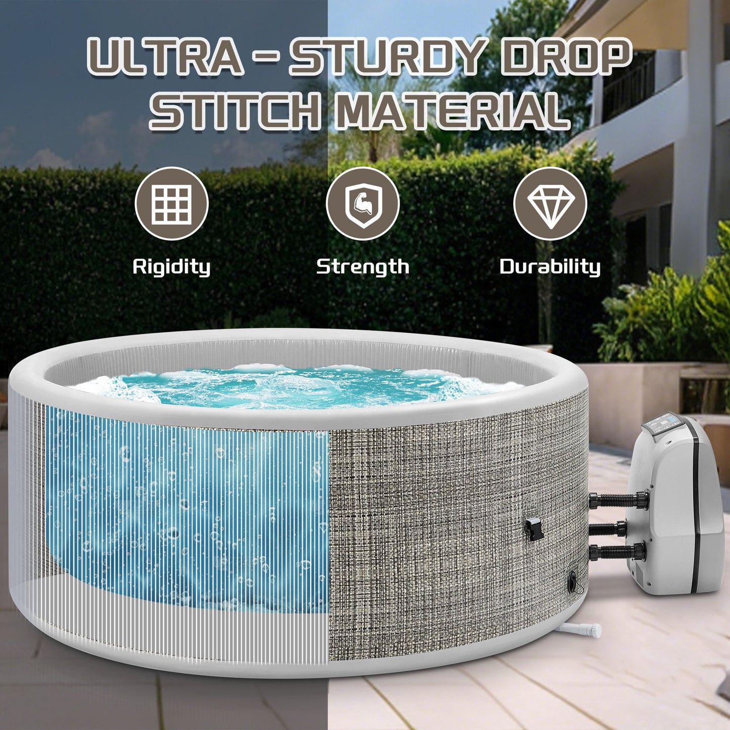 65" Inflatable Hot Tub, Segmart 3 to 5 Person Outdoor Hot Tub, Round Portable Home Spa with 100 Soothing AirJets, Lockable Cover, and Storage Bag, Max. 104