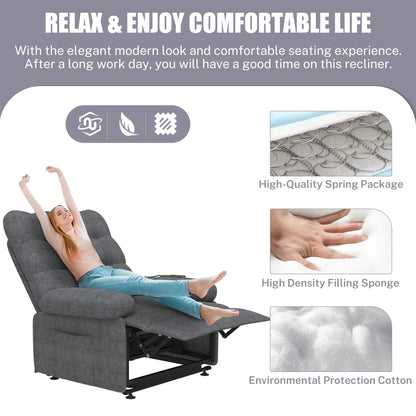 Segmart Power Lift Recliner Chair for Elderly, Heavy Duty 440lbs Antiskid Classic Fabric Linen Sofa Chair, 3 Motors Ergonomic Lounge Single Sofa with Overstuffed Arms and Remote Control, Grey