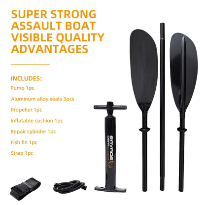 2 Person Inflatable Kayak, Fishing PVC Kayak Boat, Inflatable Boat Rescue Rubber Rowing Boat with Pump, Aluminum Alloy Seat, Paddle, Inflatable Mat, Repair Kit, Fin 440lb Weight Capacity