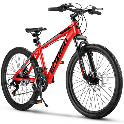 24" Mountain Bike, Shimano 21 Speed Kids Bike, Mountain Cycling Bikes with Mechanical Disc Brakes, Lightweight Kids Bicycle with Aluminium Frame, Girls Bike Boys Bike, Red