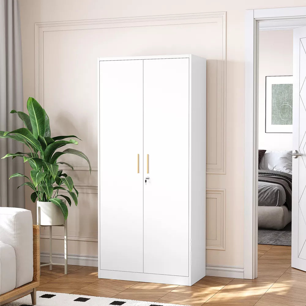 Mlezan 71" Metal Garage Cabinet: 2 Doors, 4 Adjustable Shelves, Locking Storage. Steel Cabinet for Home, Office, Garage, Shop, or School Use.