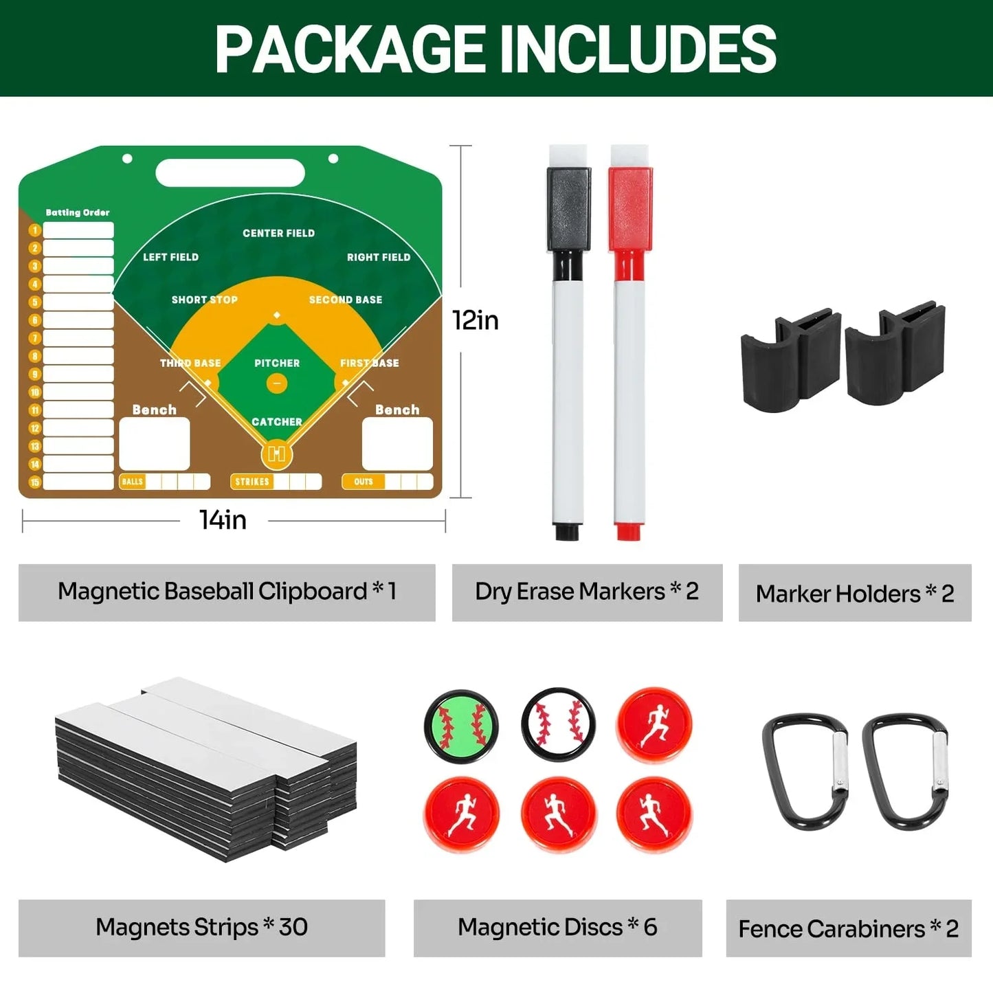 JASCOPRO Magnetic Baseball Lineup Board for Coaches, Erases Double-Sided Sturdy, 14x12 inch