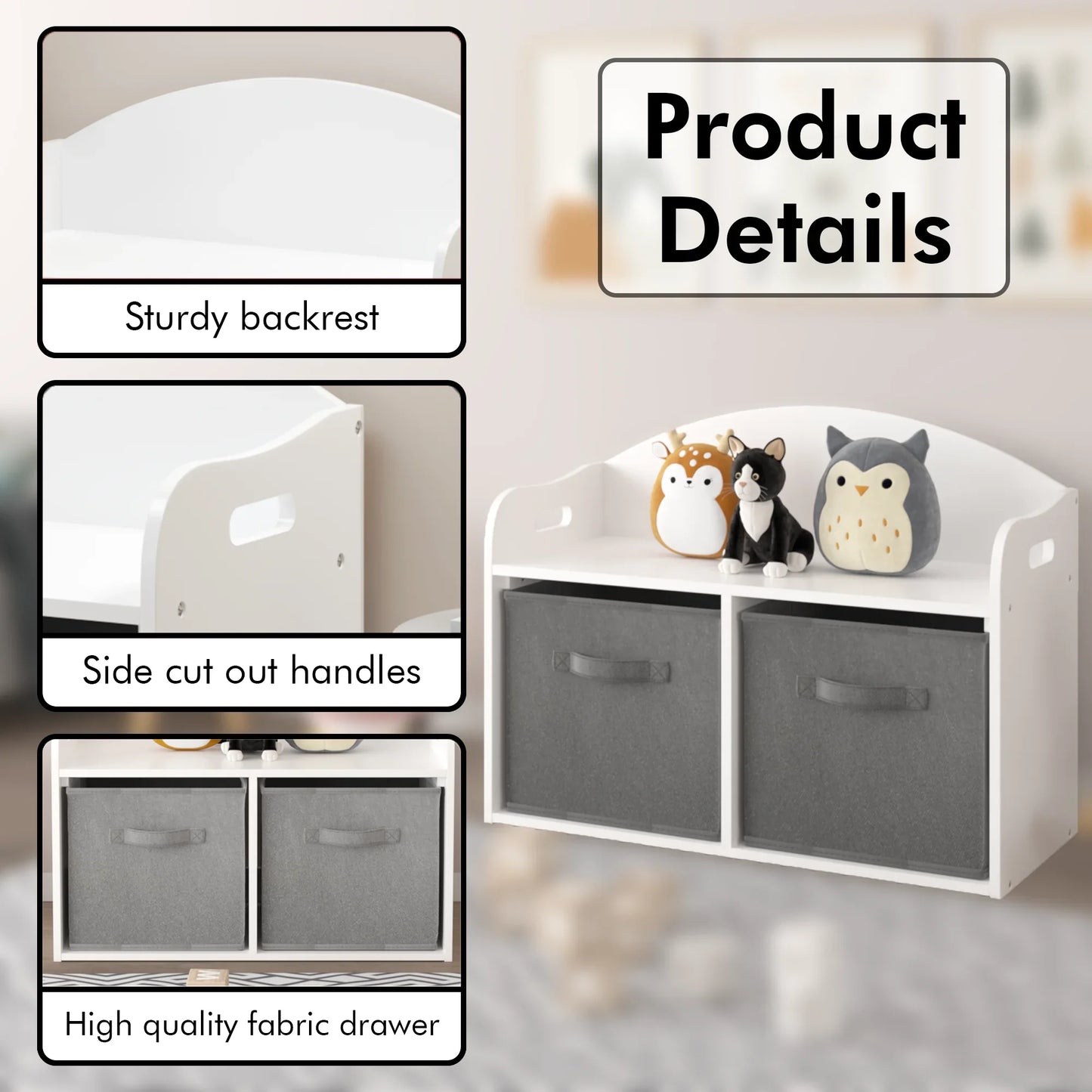 Seizeen Toy Storage Organizer For Boys&Girls, Multi-functional Storage Cabinet, Toy Chest with Seat Bench