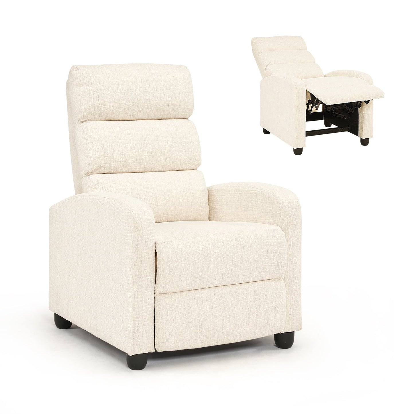 Furniliving Manual Recliner Chair, Upholstered Recliner Sofa with Footrest and Arms, Adjustable Modern Single Sofa with Padded Seat Backrest for Living Room, Beige