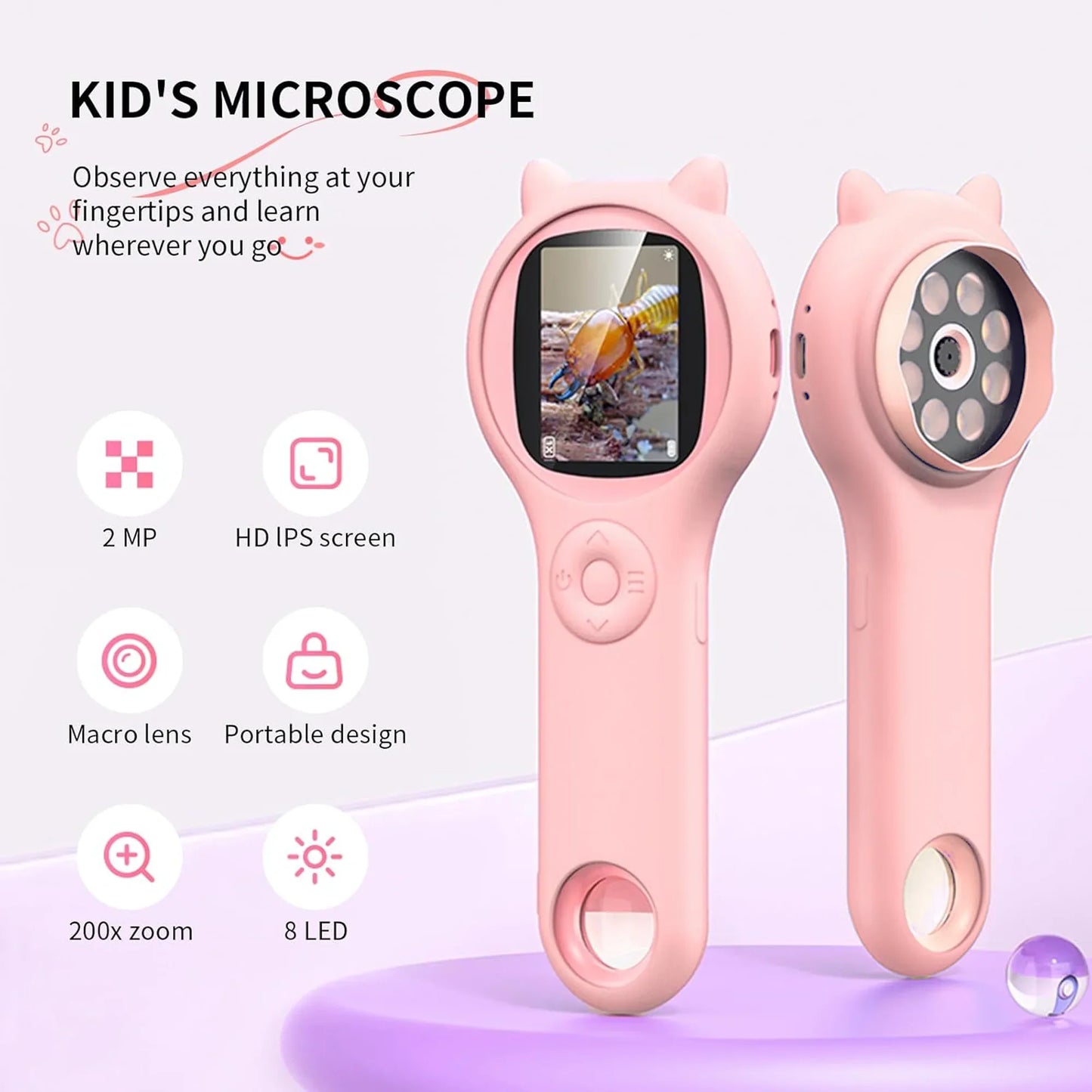 Richgv Microscope for Kids, Mini Handheld Microscope with Magnifying Glass, Portable Microscope Educational Science Toys Gifts for Kids Age 3-8