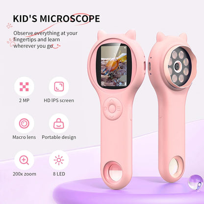 Richgv Microscope for Kids, Mini Handheld Microscope with Magnifying Glass, Portable Microscope Educational Science Toys Gifts for Kids Age 3-8