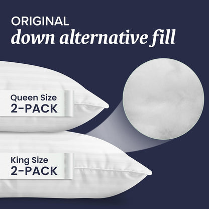 Teler Hotel Collection Bed Pillows Queen Size Set of 2 - Down Alternative Bedding Gel Cooling Pillow for Back, Stomach or Side Sleepers