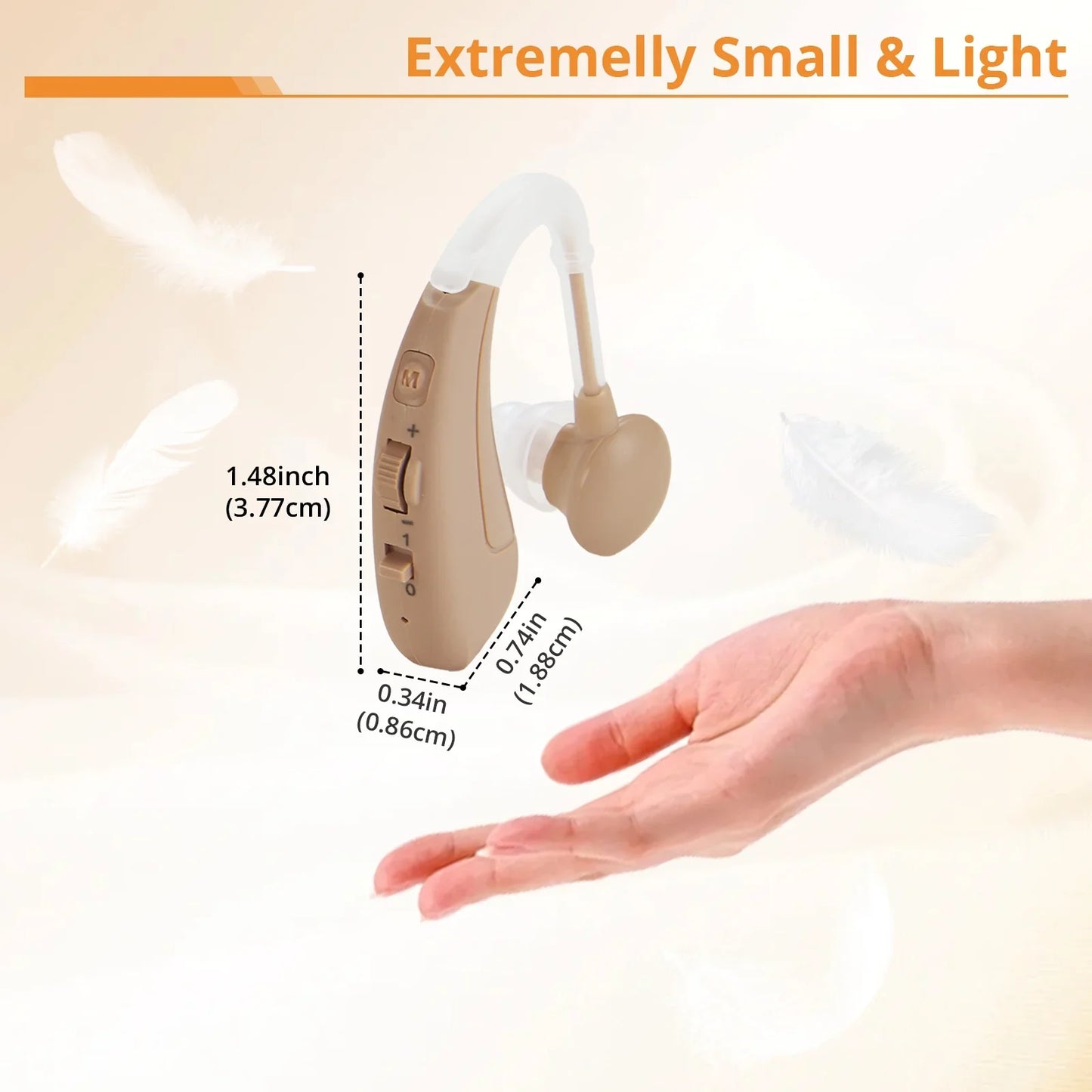 ELCTRTICI Rechargeable Hearing Aids for Adults - Adjustable Volume with Slide Control, 4 Noise Reduction Modes, 20H Long-Lasting Battery & Portable Charging Dock, Comfort Fit Beige Hearing Aids