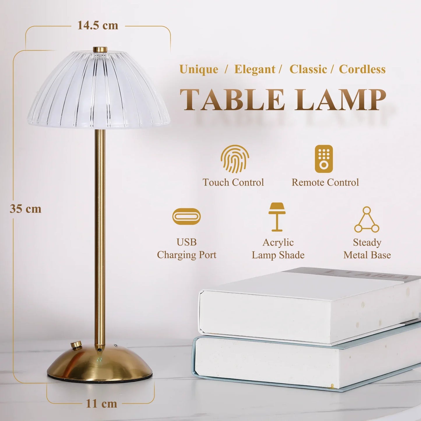 CAALOGT Cordless Dimmable LED Crystal Table Lamps with Touch & Remote Control, RGB Light for Living Room, Bedroom