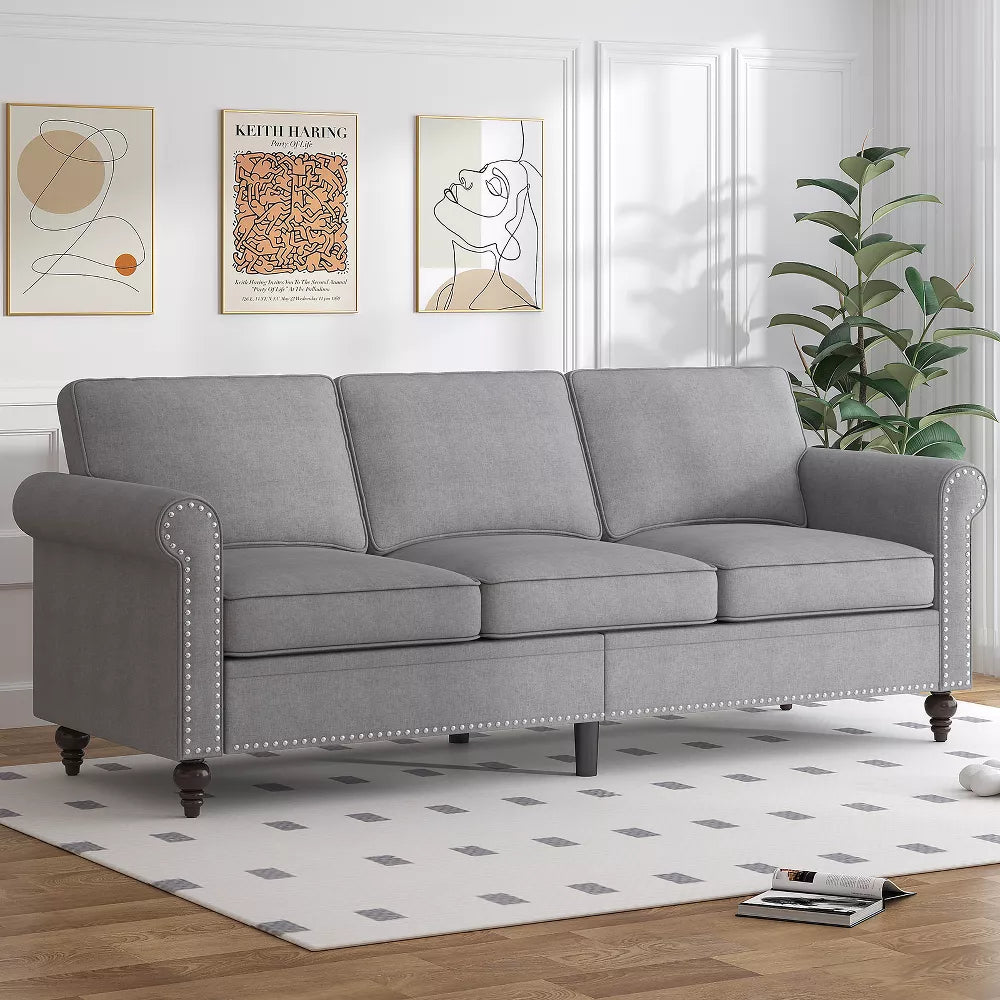Mjkone Mid Century Modern 3 Seat Couches with Solid Wood Frame and 4 Gourd Shapes Legs