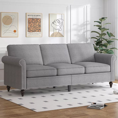Mjkone Mid Century Modern 3 Seat Couches with Solid Wood Frame and 4 Gourd Shapes Legs