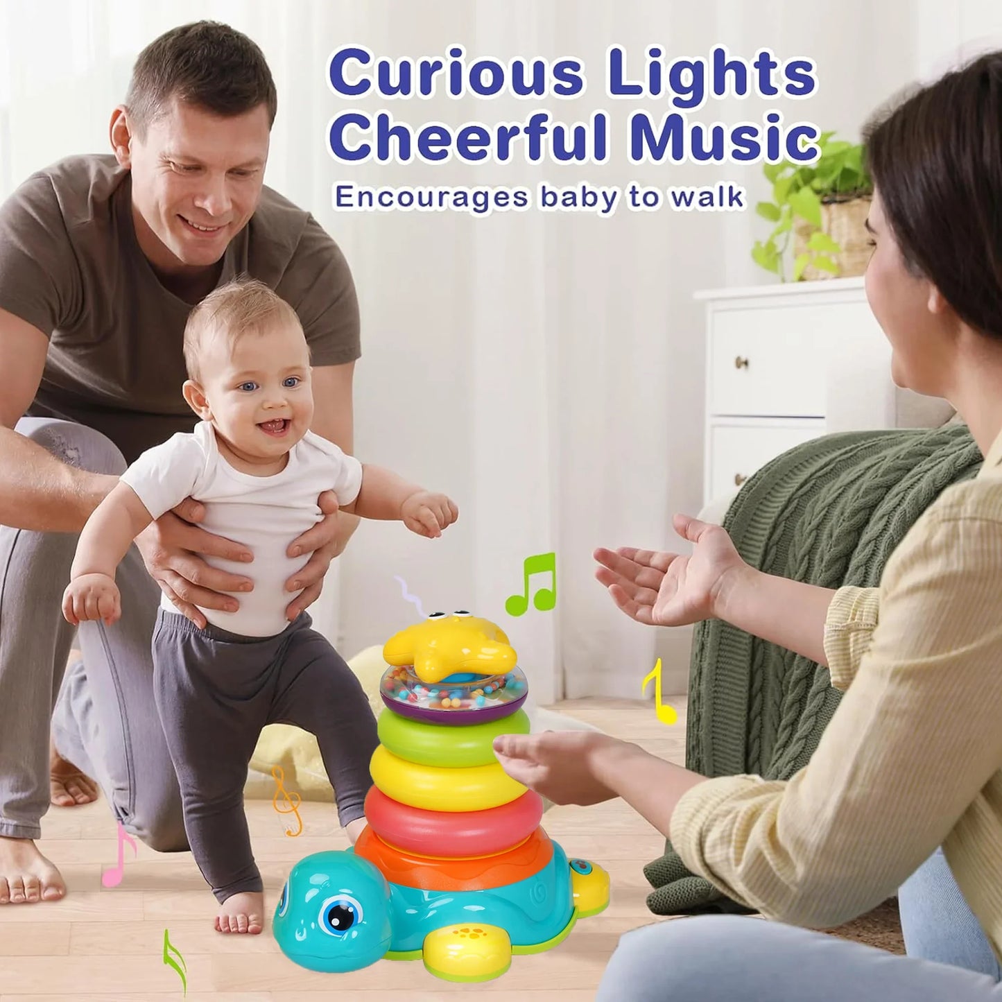 Richgv Baby Crawling Toys for 6-12 Months, Turtle Baby Toys Light up Musical Toys with Stacking Rings, Infant Tummy Time Toys for Boys Girls 1-3 Year
