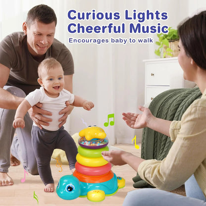 Richgv Baby Crawling Toys for 6-12 Months, Turtle Baby Toys Light up Musical Toys with Stacking Rings, Infant Tummy Time Toys for Boys Girls 1-3 Year