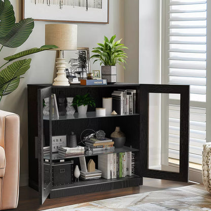 Dovelina Wooden 3 Shelf Bookcase Cabinet Decorative Bookshelf with Glass Doors and Adjustable Partitions