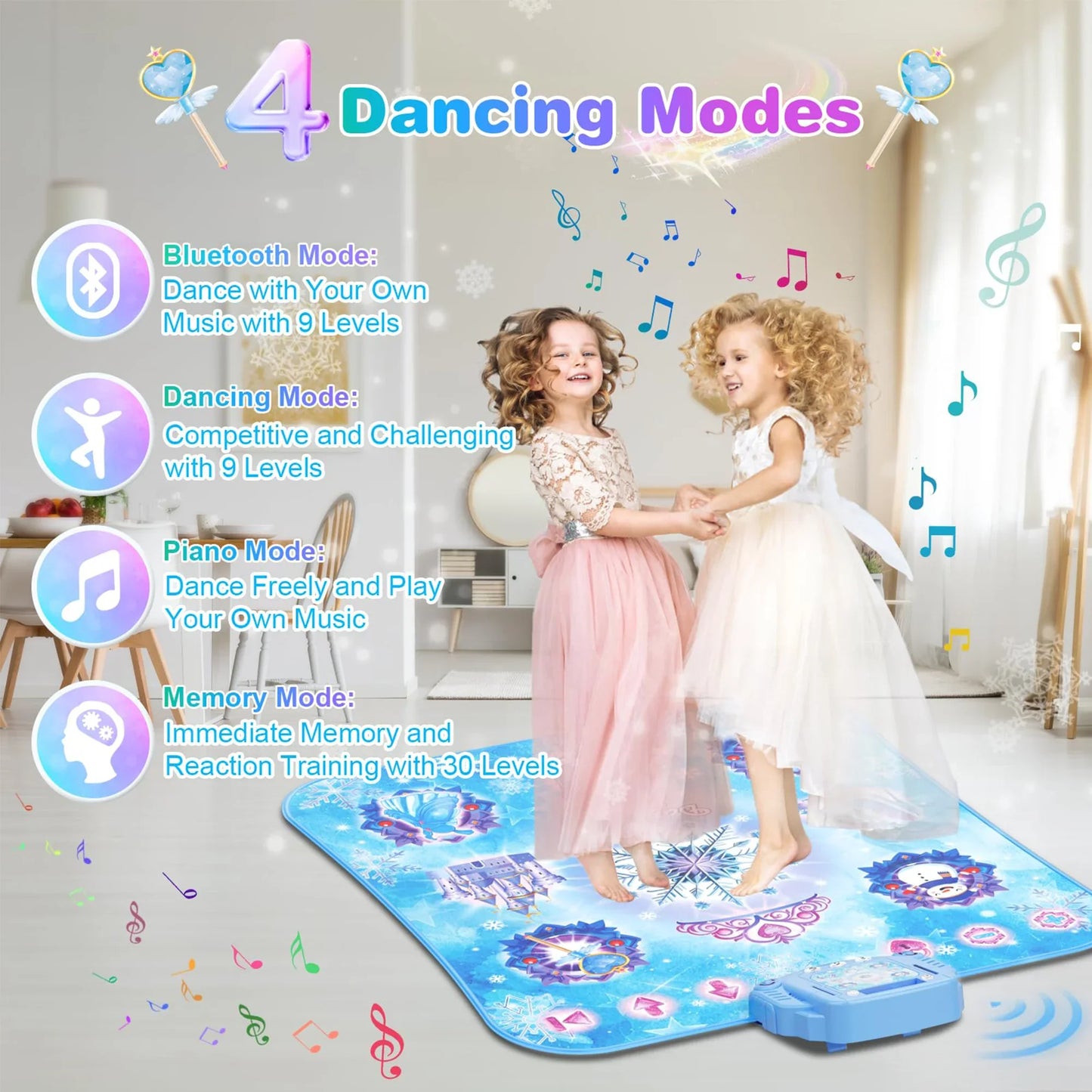 Richgv Kids Dance Mat, 8-Button Light up Dance Pad with Wireless Bluetooth, Musical Dance Game Toy Christmas Gift for Girls Boys 3-12 Year