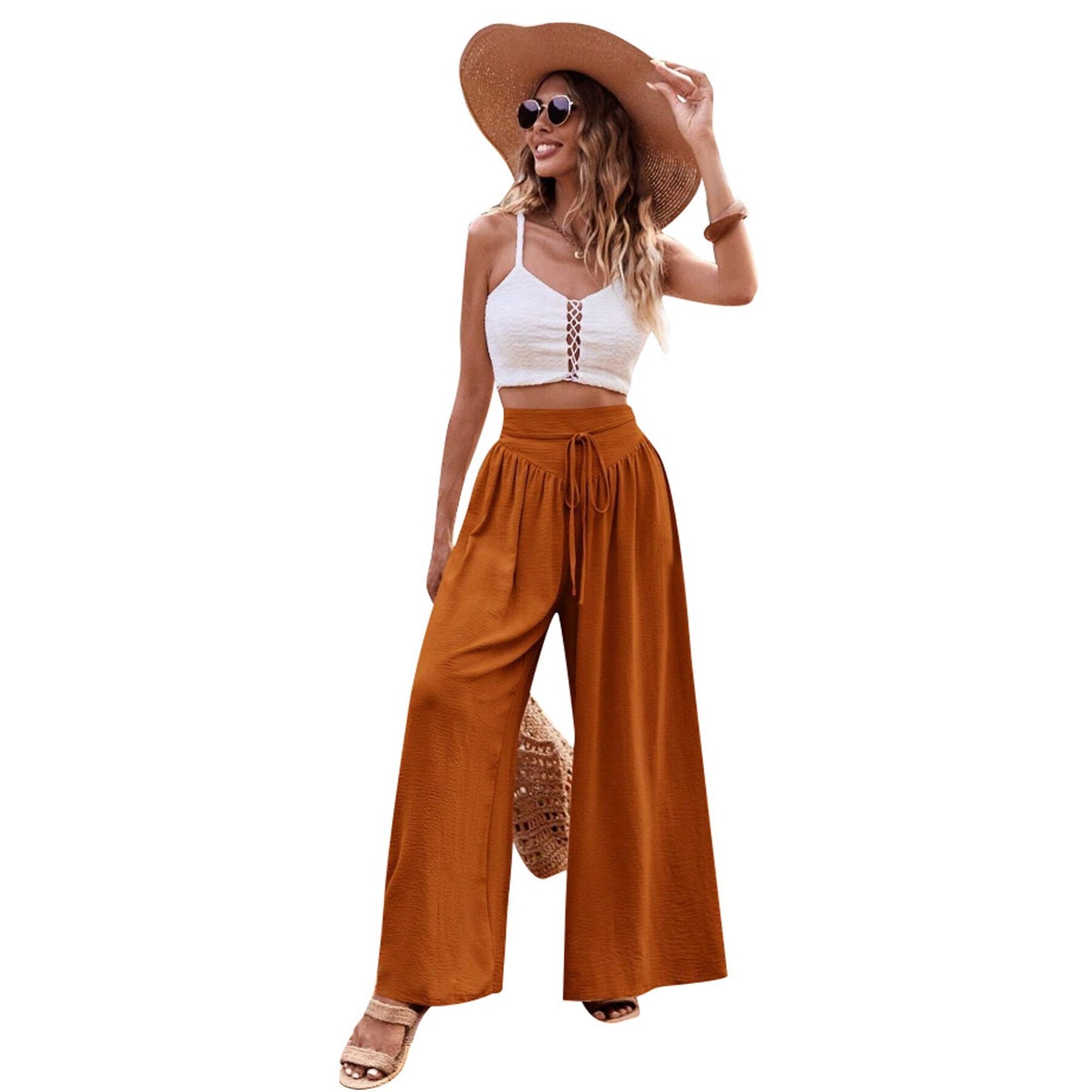 SWQZVT Womens Pants Wide Leg Dress Pants Casual Summer Pants for Women's Loose Louge Pink Palazzo Pants for Women High Waisted Pants L