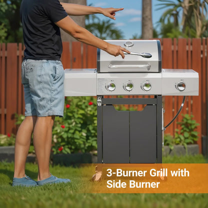 40,500BTU Powerful Grill with Cover, Propane Gas Grill Stainless Steel for Outdoor Camping BBQ Grill on Wheels Portable for Patio Poolside RV