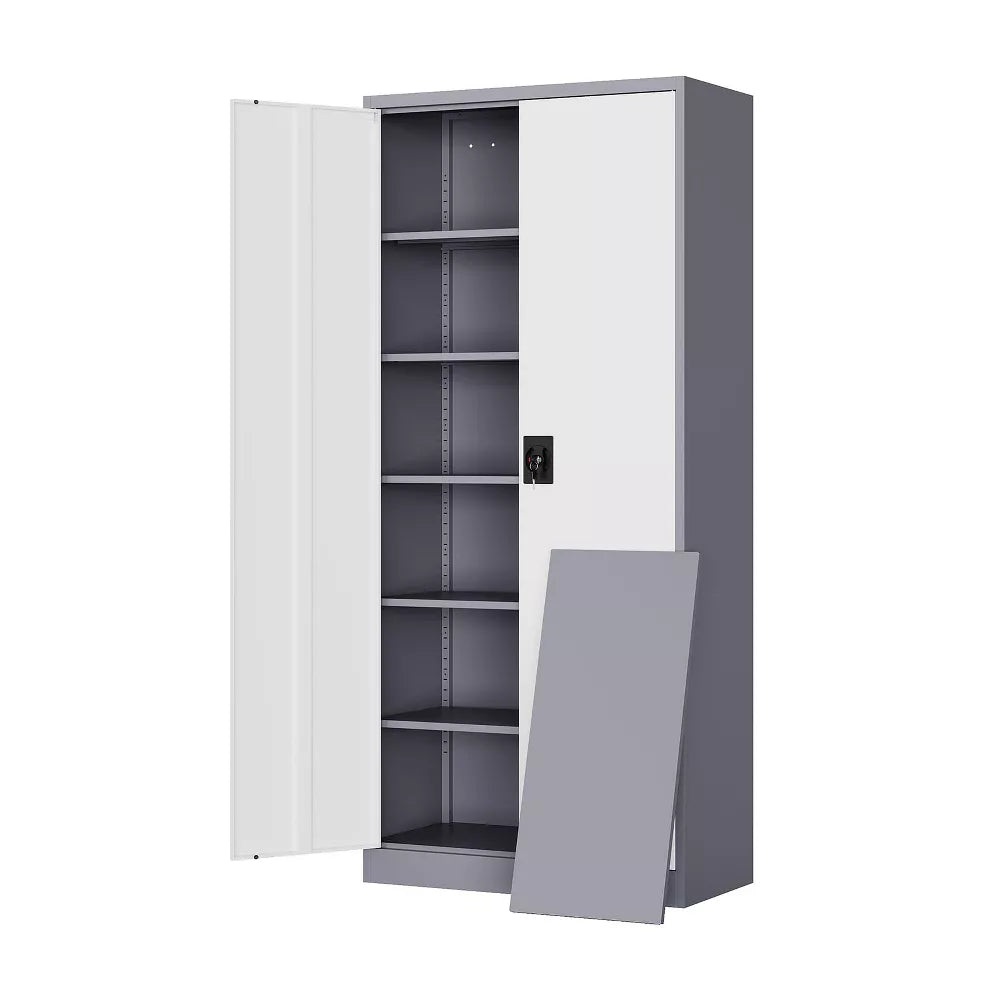 Mlezan Storage Cabinet with Locking Doors, 71" Tall 18" Deep Metal Cabinet with 5 Adjustable Shelves for Pantry, Office, Home Kitchen Pantry Cabinets