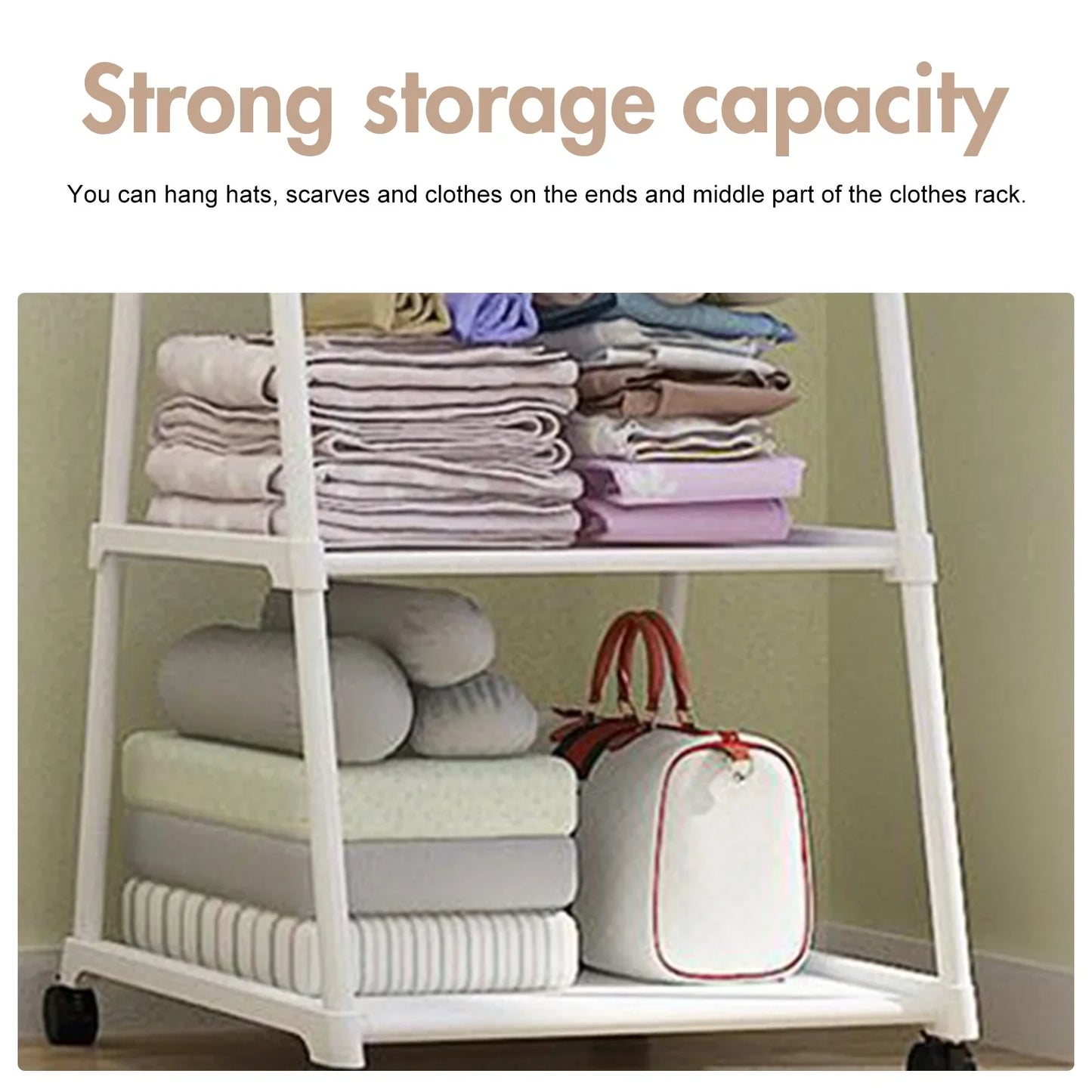 Clothes Rack on Wheels, Triangle Coat Rack, Rolling Garment Rack, 2 Tier Rolling Clothes Rack, Coat Hanging Rack, Portable Garment Laundry Rack for Home Office Dorm White