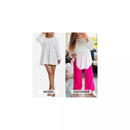 EXLURA Womens Long Sleeve Blouses Swiss Dot Babydoll Loose Fit Maternity Top 2025 Spring Fall Tunic Shirts Dressy Casual Tops White
